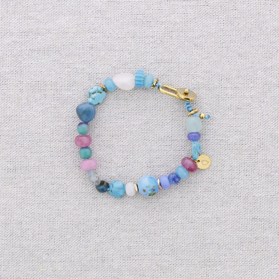 STEEL BEADS AND STONES BRACELET ADJUSTABLE SIZE