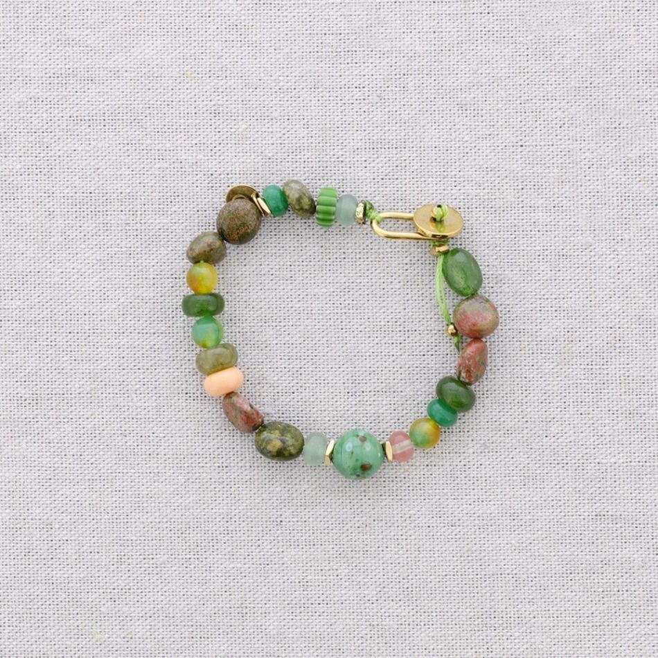 STEEL BEADS AND STONES BRACELET ADJUSTABLE SIZE
