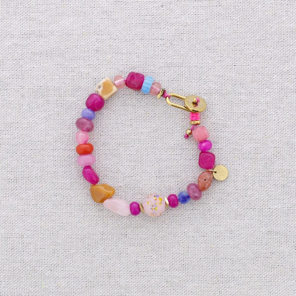 STEEL BEADS AND STONES BRACELET ADJUSTABLE SIZE