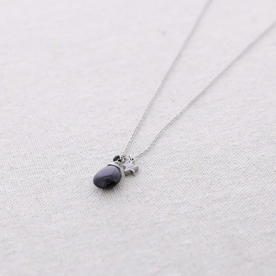 STEEL SHORT NECKLACE STONE DROP STAR PENDANT