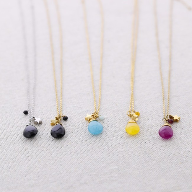 STEEL SHORT NECKLACE STONE DROP STAR PENDANT