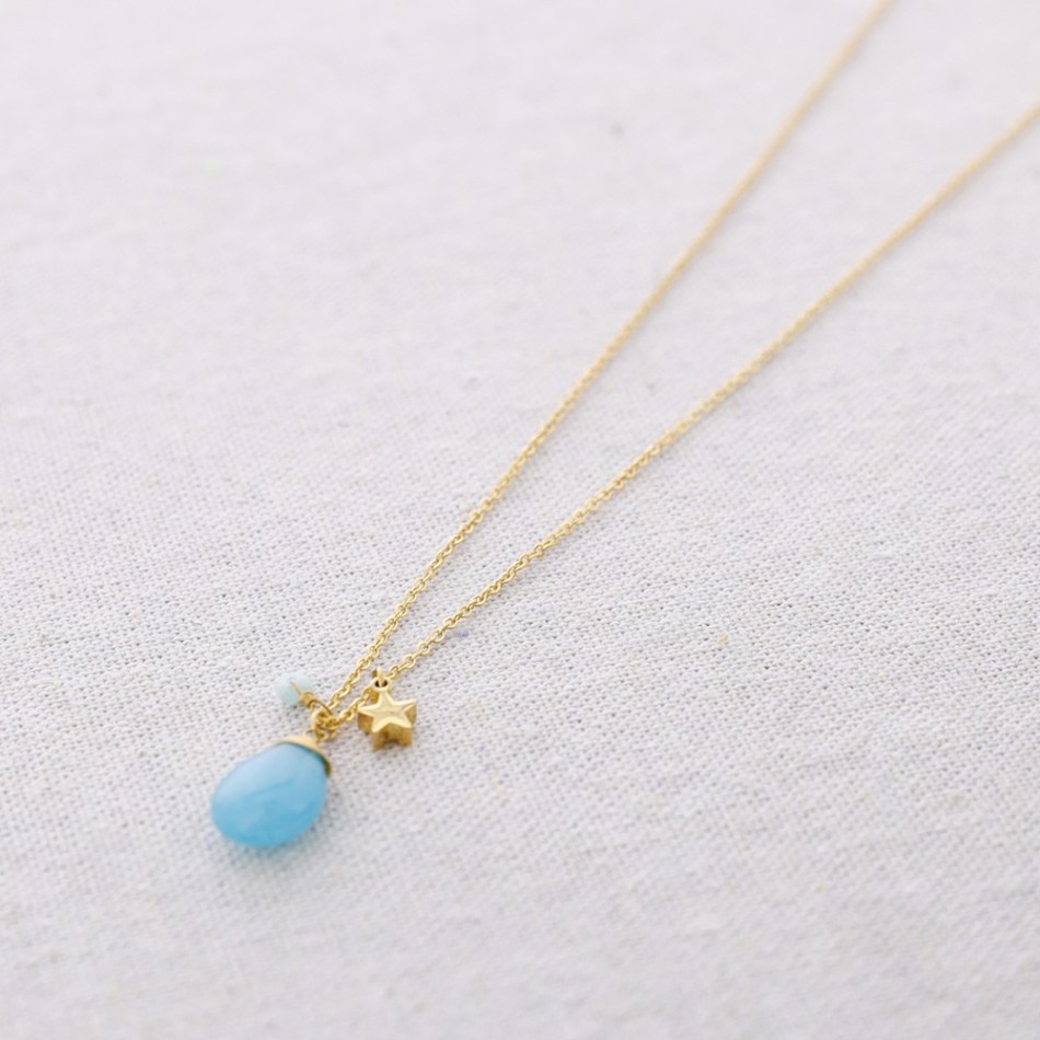GARGANTILLA ACERO COLGANTE PIEDRA GOTA ESTRELLA