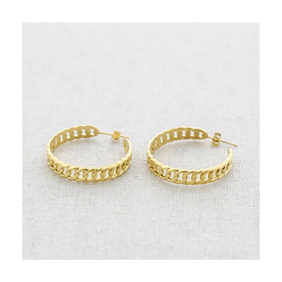 STEEL LINK HOOP EARRINGS