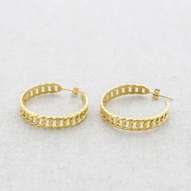 STEEL LINK HOOP EARRINGS