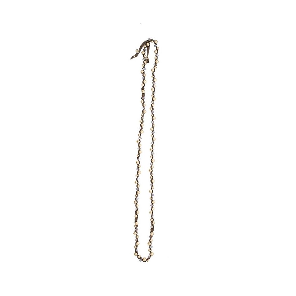 LONG TUBE NECKLACE WITH IMITATION METAL BEADS