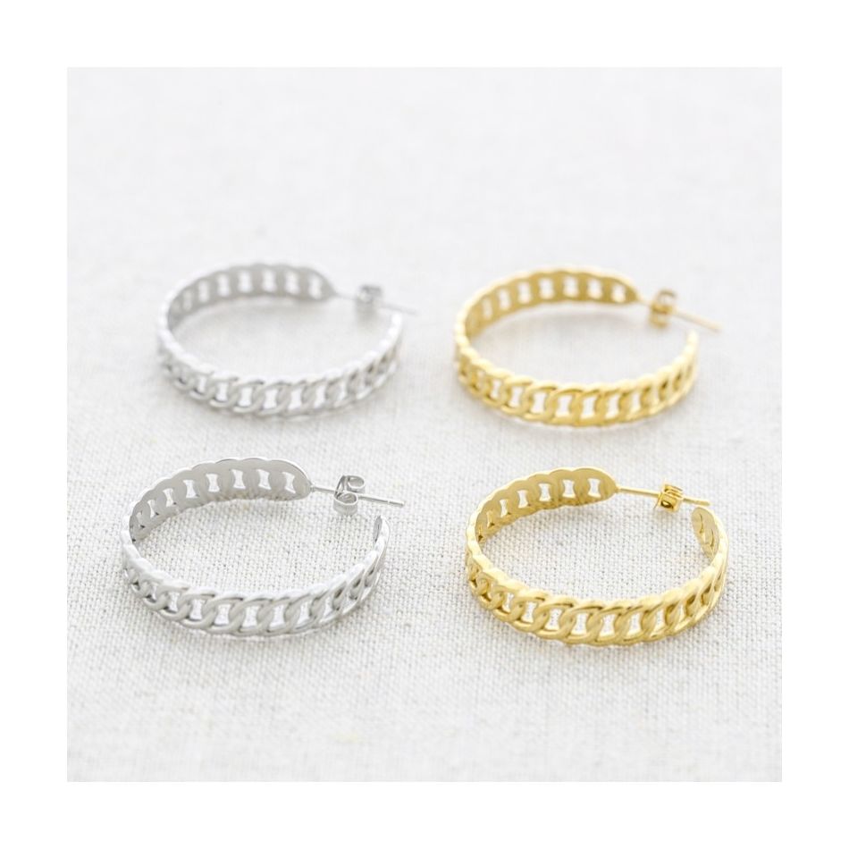 STEEL LINK HOOP EARRINGS