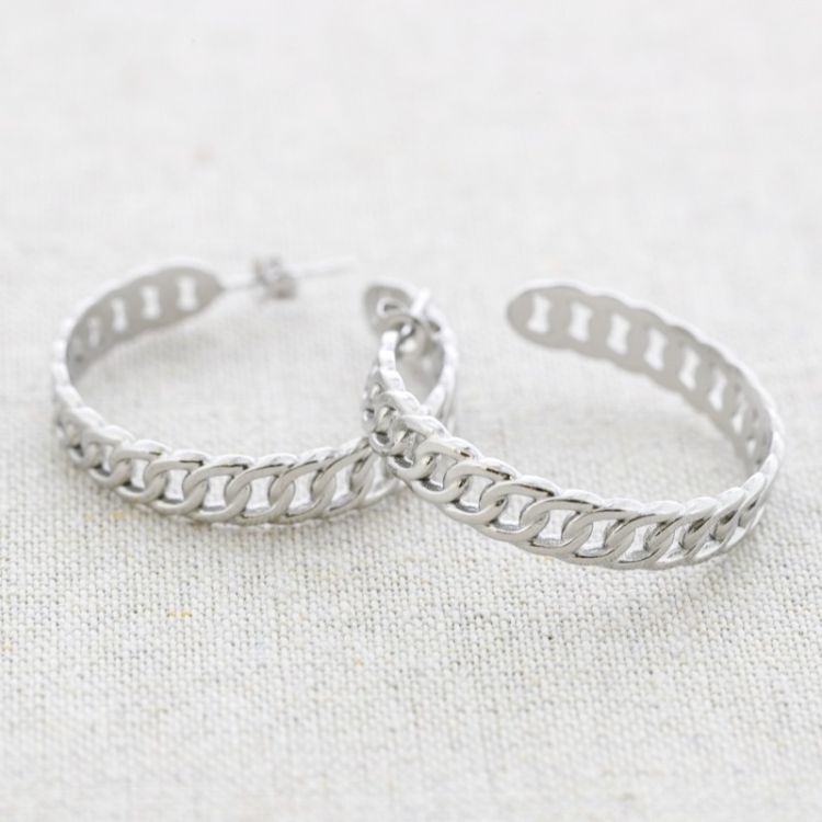 STEEL LINK HOOP EARRINGS