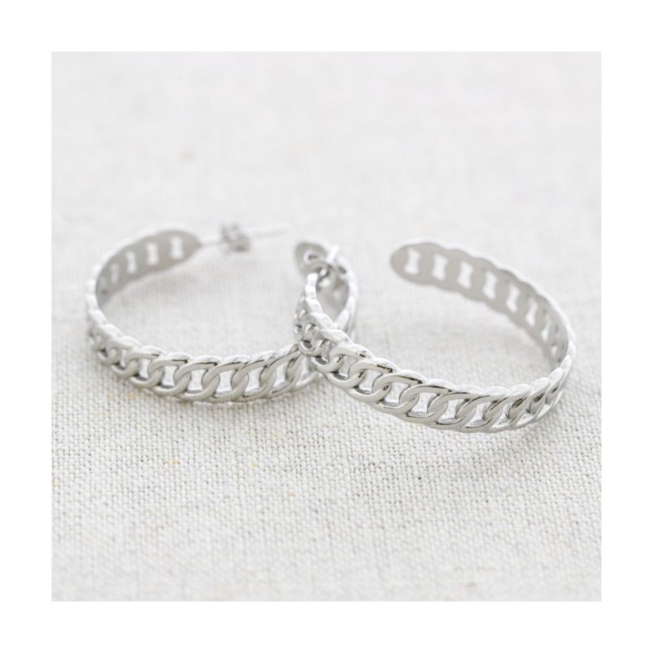 STEEL LINK HOOP EARRINGS