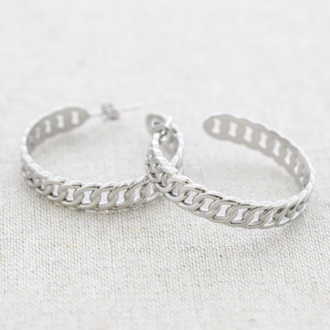 STEEL LINK HOOP EARRINGS