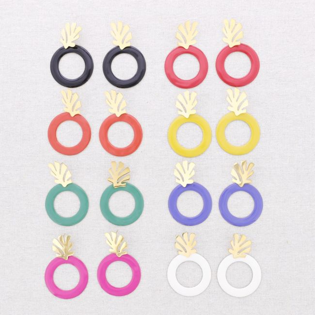PENDIENTES ACERO CORAL COLGANTE ANILLA ESMALTE