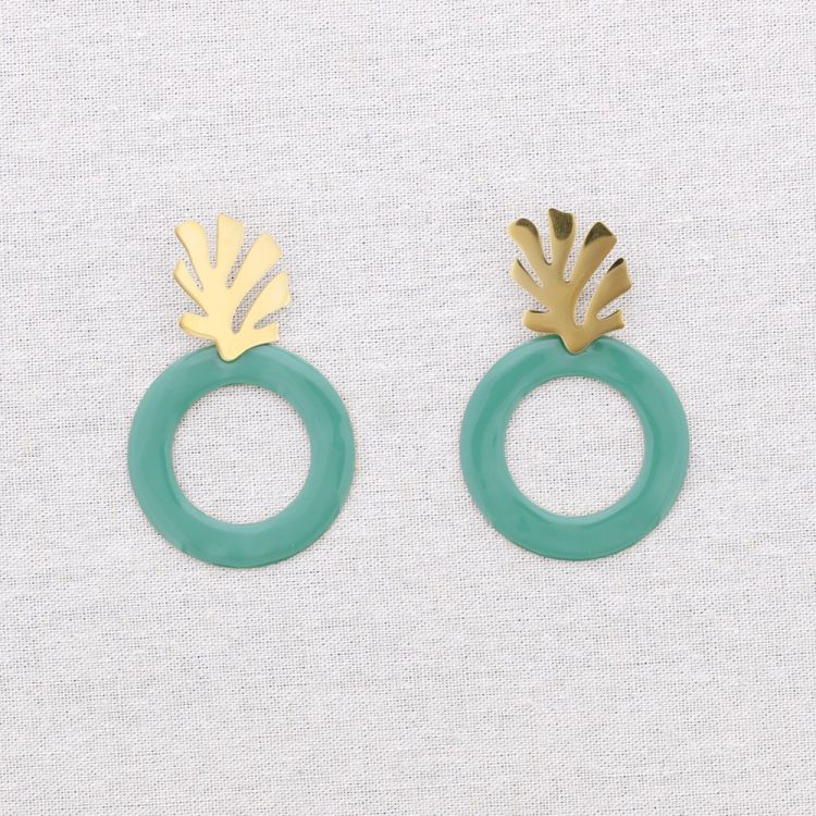 PENDIENTES ACERO CORAL COLGANTE ANILLA ESMALTE 2