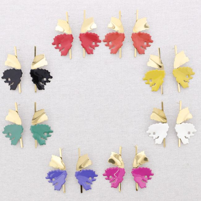 PENDIENTES ACERO DOBLE HOJA ESMALTE