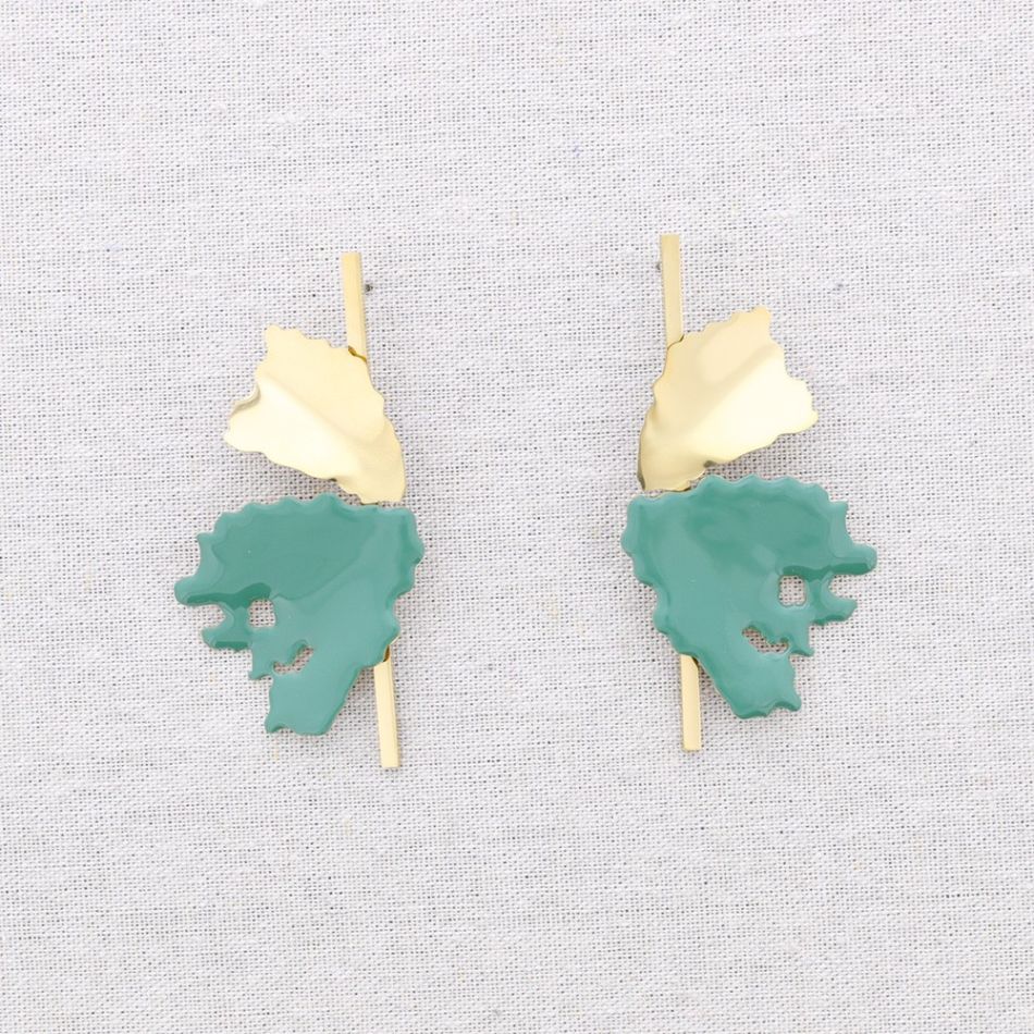 PENDIENTES ACERO DOBLE HOJA ESMALTE