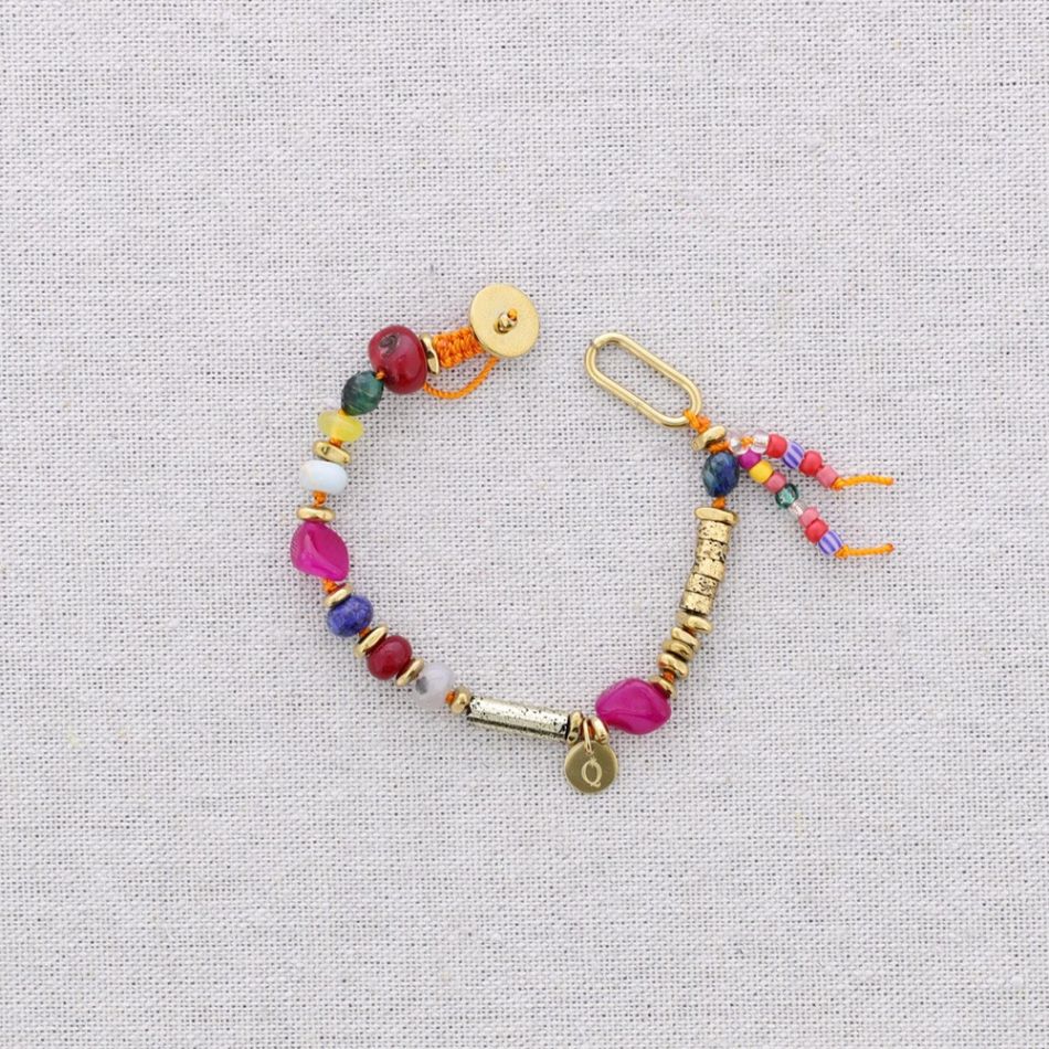 STEEL BEADS AND STONES BRACELET ADJUSTABLE SIZE