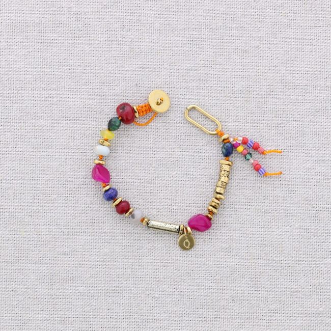 STEEL BEADS AND STONES BRACELET ADJUSTABLE SIZE