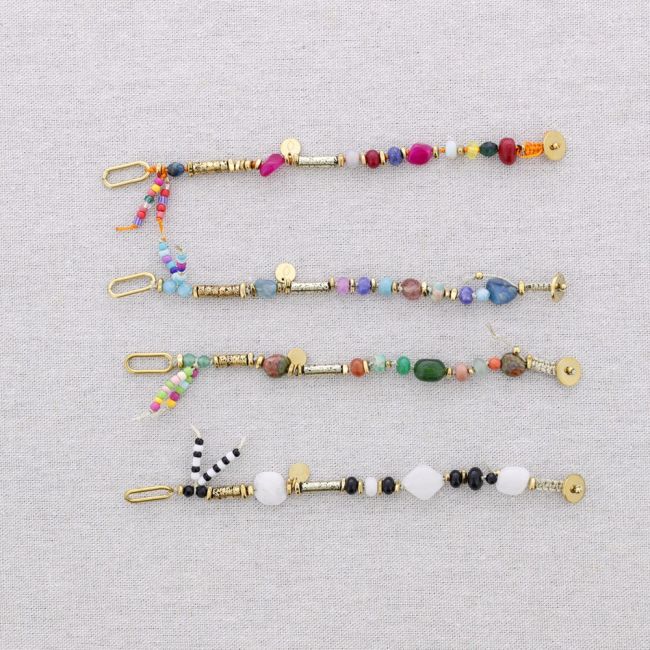 STEEL BEADS AND STONES BRACELET ADJUSTABLE SIZE