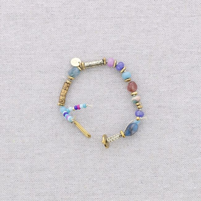 STEEL BEADS AND STONES BRACELET ADJUSTABLE SIZE