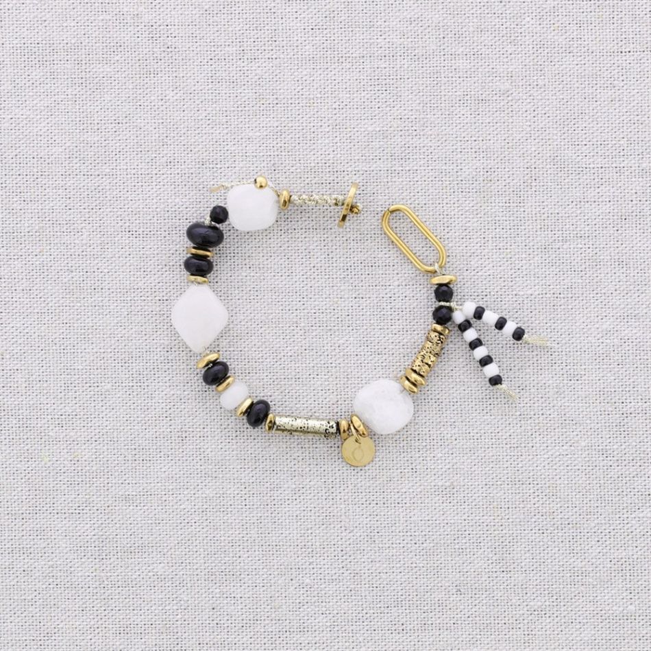 STEEL BEADS AND STONES BRACELET ADJUSTABLE SIZE