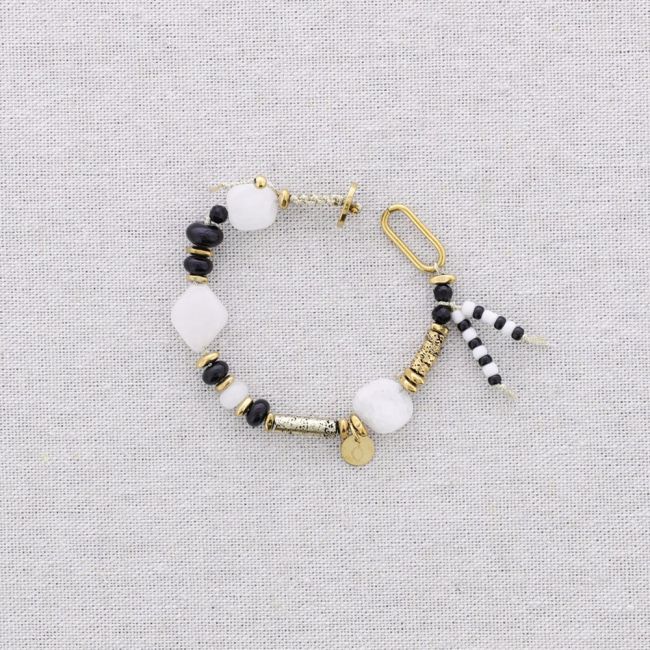 STEEL BEADS AND STONES BRACELET ADJUSTABLE SIZE