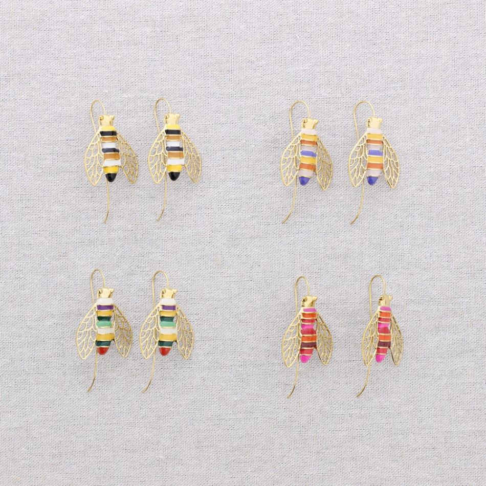 PENDIENTES ACERO COLGANTE INSECTO ESMALTE