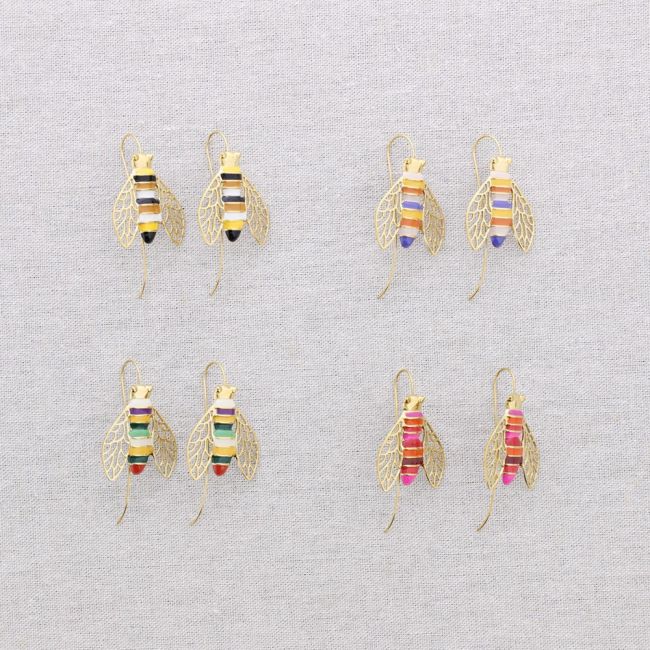 PENDIENTES ACERO COLGANTE INSECTO ESMALTE