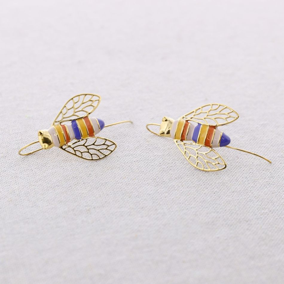 PENDIENTES ACERO COLGANTE INSECTO ESMALTE