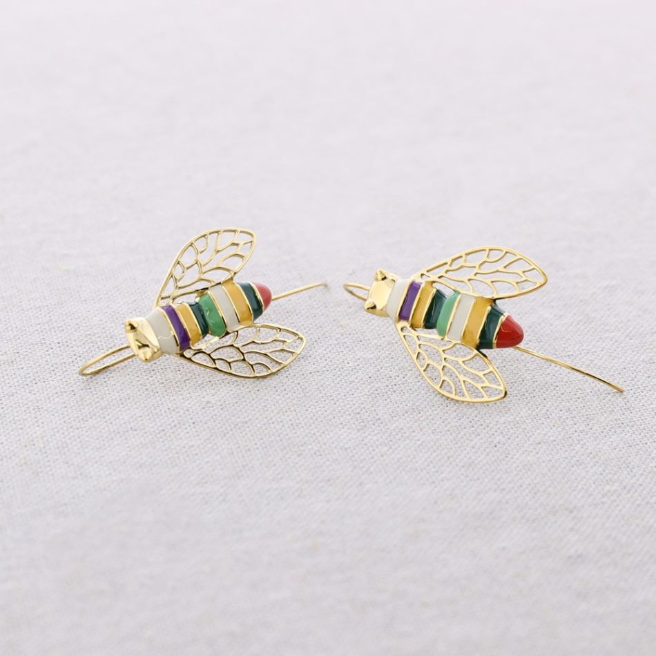 PENDIENTES ACERO COLGANTE INSECTO ESMALTE