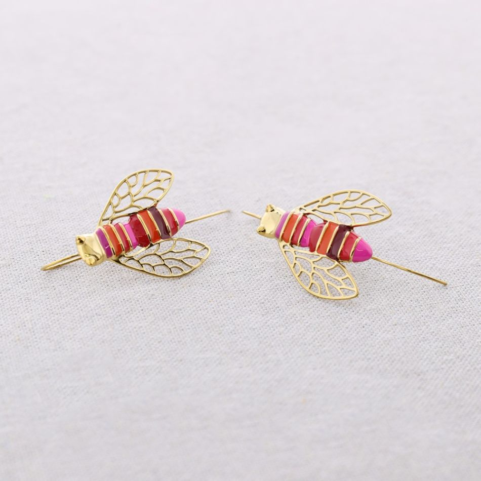PENDIENTES ACERO COLGANTE INSECTO ESMALTE