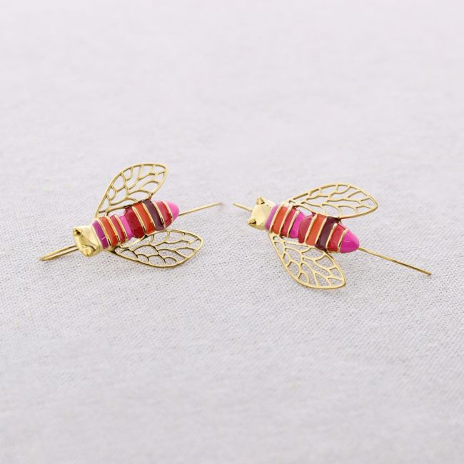PENDIENTES ACERO COLGANTE INSECTO ESMALTE
