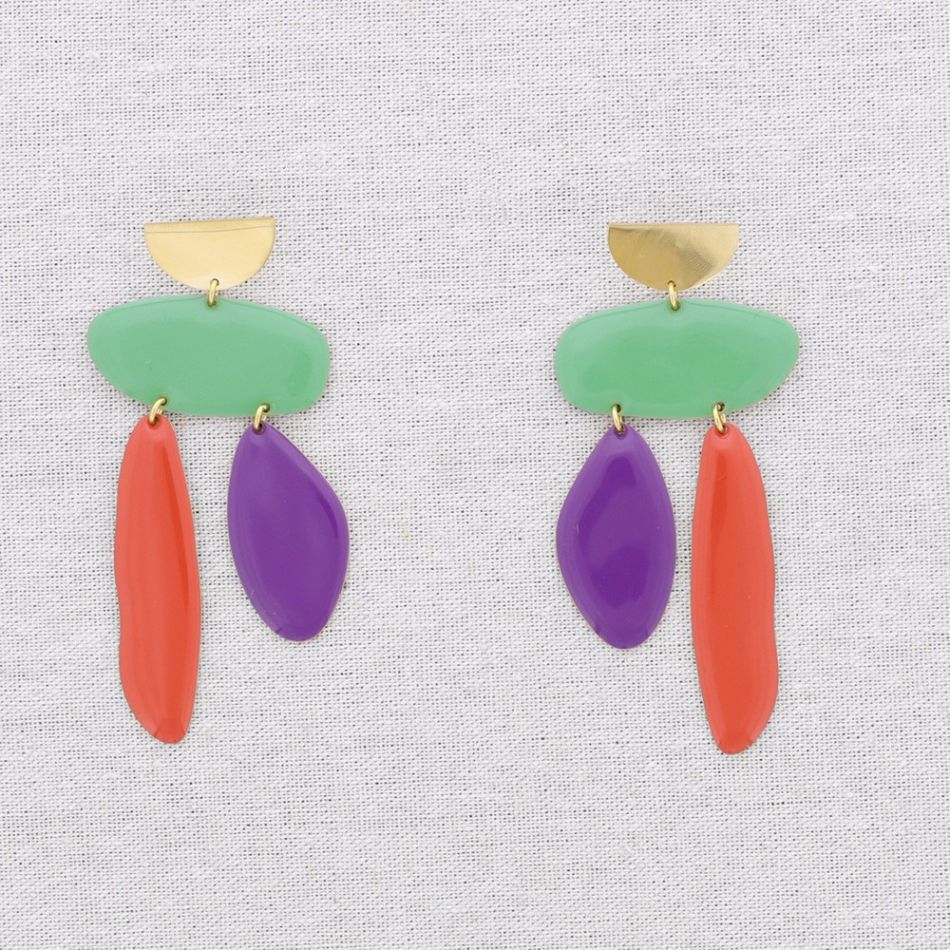 PENDIENTES ACERO COLGANTE FORMAS GEOMÉTRICAS ESMALTE