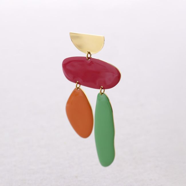 STEEL EARRINGS WITH GEOMETRIC SHAPES AND ENAMEL