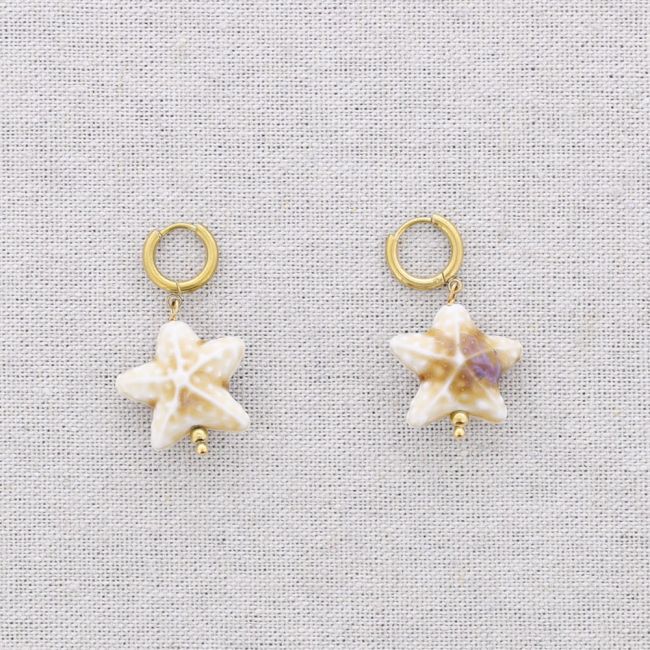 PENDIENTES ACERO ARO COLGANTE ESTRELLA DEL MAR CERÁMICA