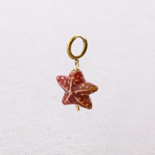 PENDIENTES ACERO ARO COLGANTE ESTRELLA DEL MAR CERÁMICA