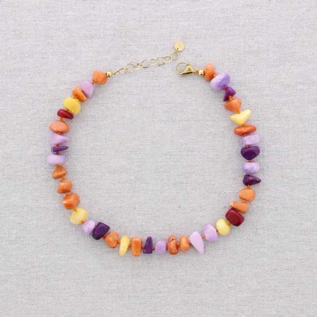 STEEL NECKLACE WITH STONE BEADS