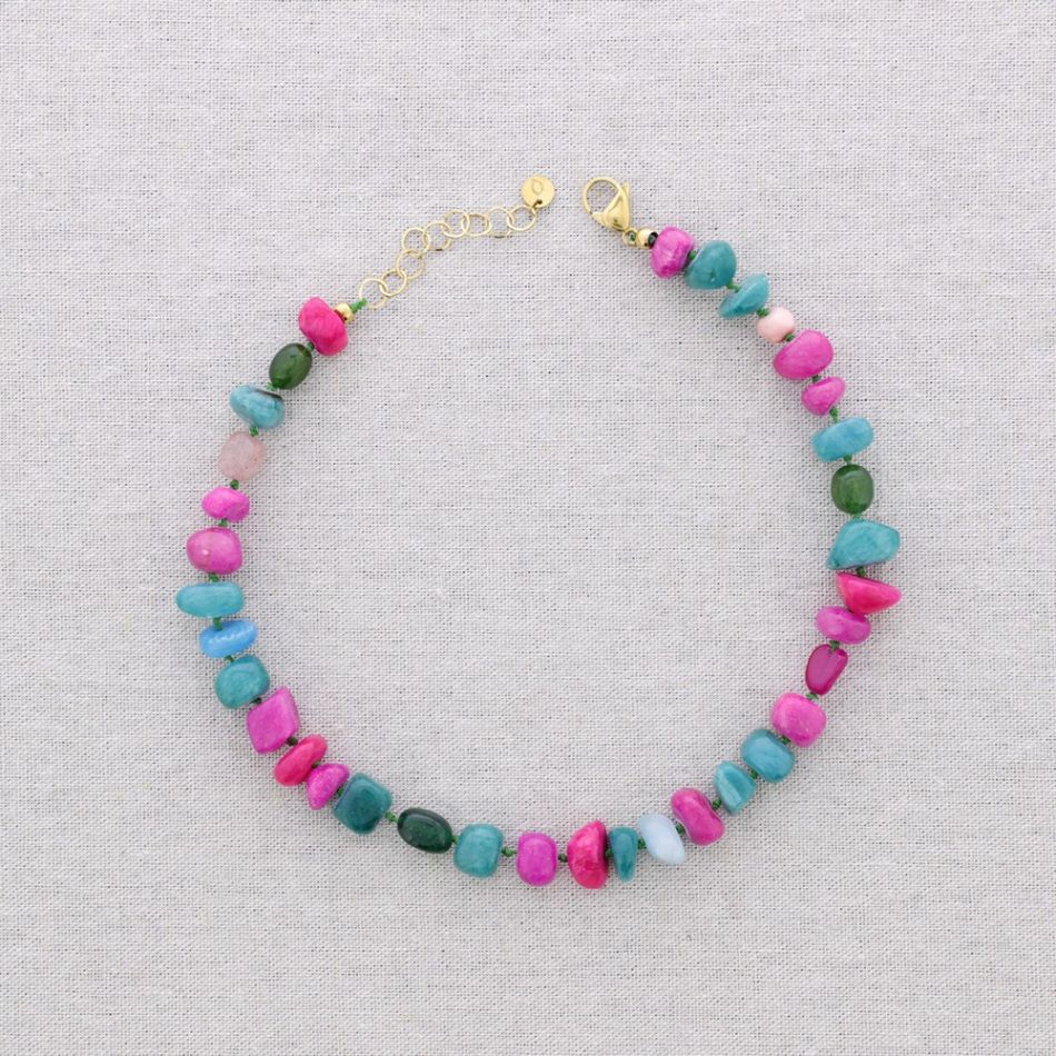 STEEL NECKLACE WITH STONE BEADS
