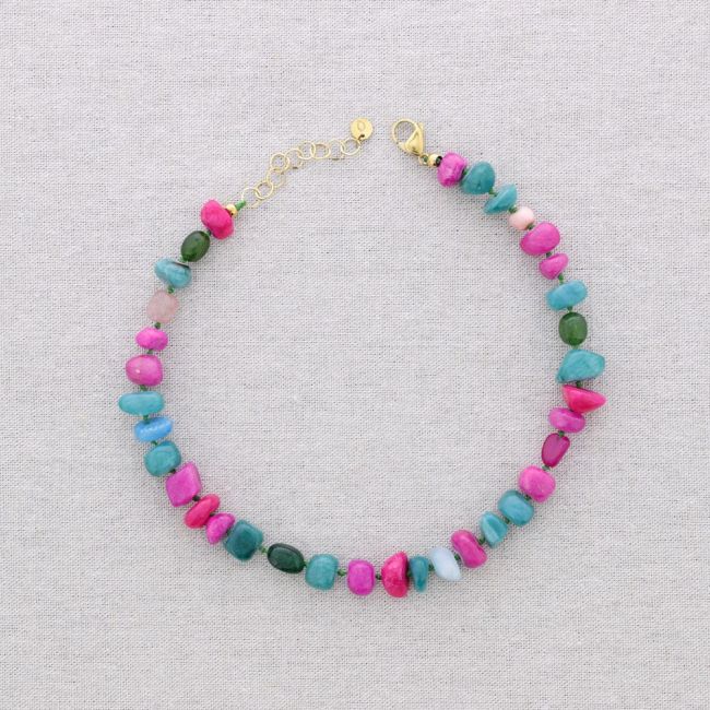 STEEL NECKLACE WITH STONE BEADS
