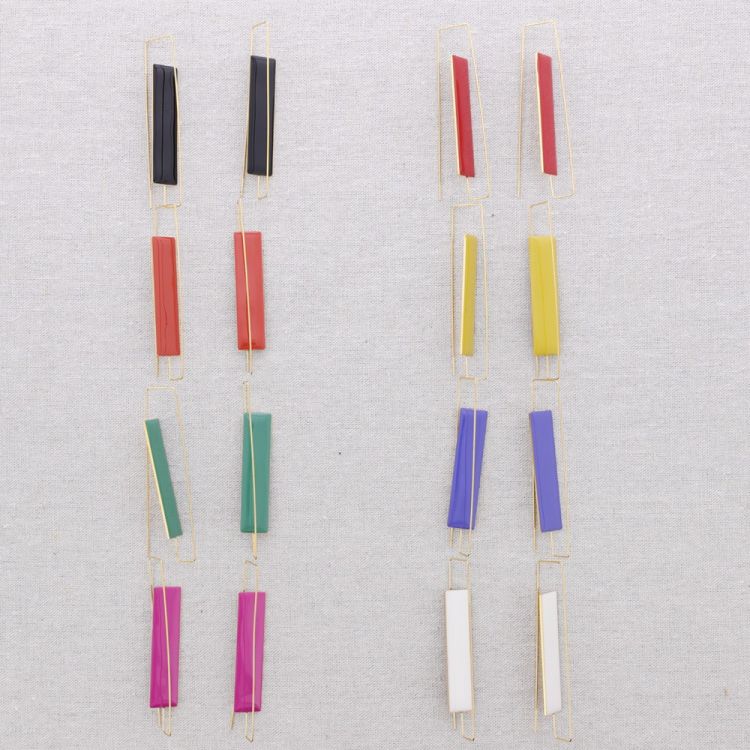 PENDIENTES  ACERO CUADRADO CÍRCULO ESMALTE 2
