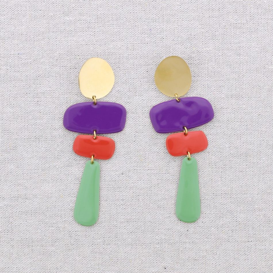 PENDIENTES ACERO COLGANTES GEOMÉTRICOS ESMALTE