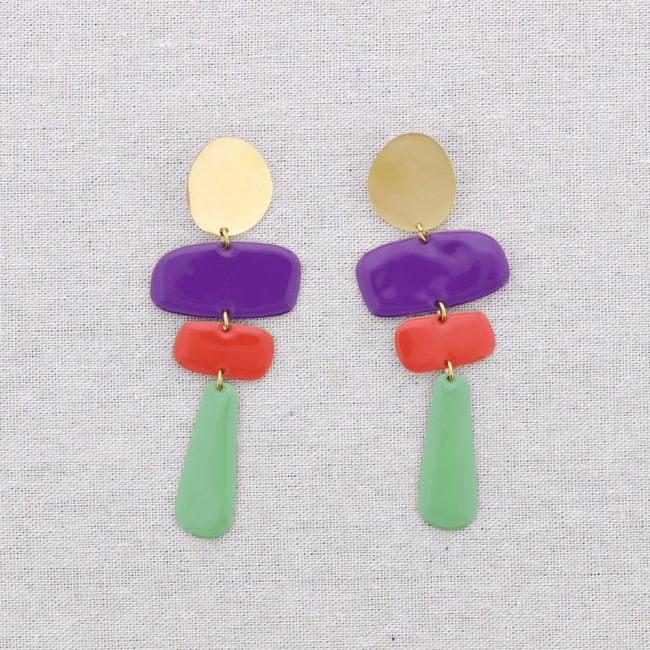 PENDIENTES ACERO COLGANTES GEOMÉTRICOS ESMALTE
