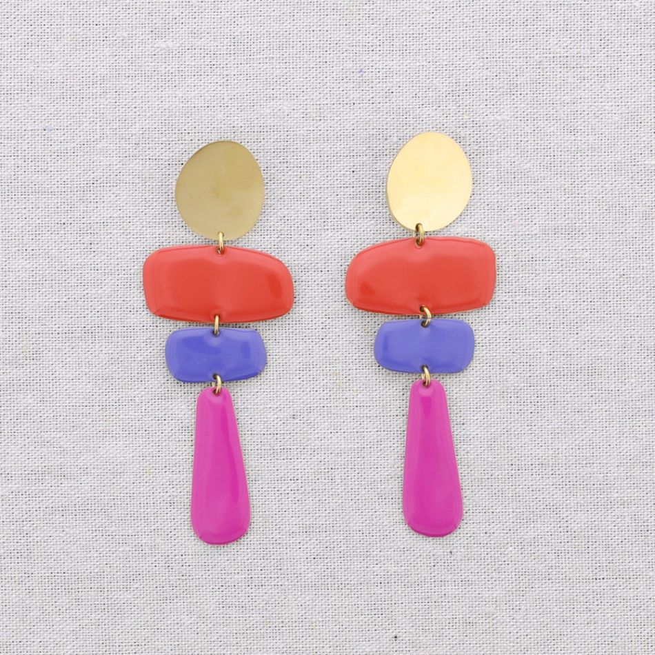 PENDIENTES ACERO COLGANTES GEOMÉTRICOS ESMALTE