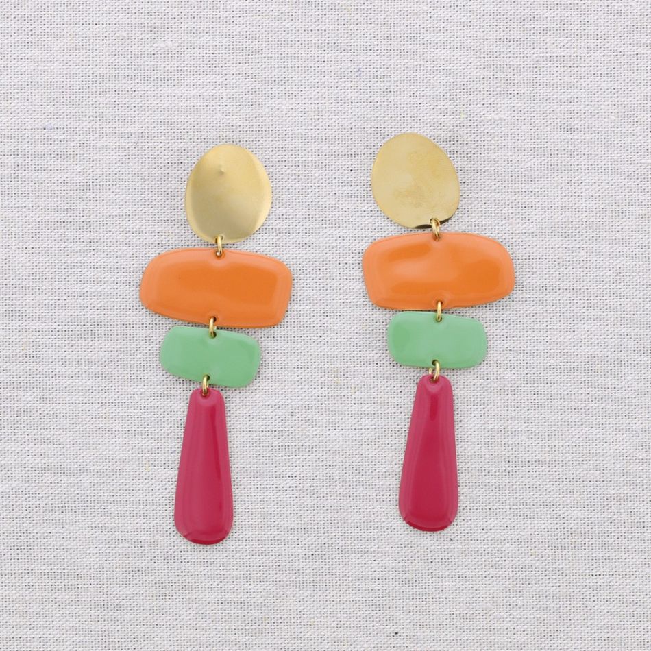 PENDIENTES ACERO COLGANTES GEOMÉTRICOS ESMALTE