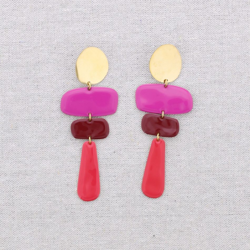PENDIENTES ACERO COLGANTES GEOMÉTRICOS ESMALTE