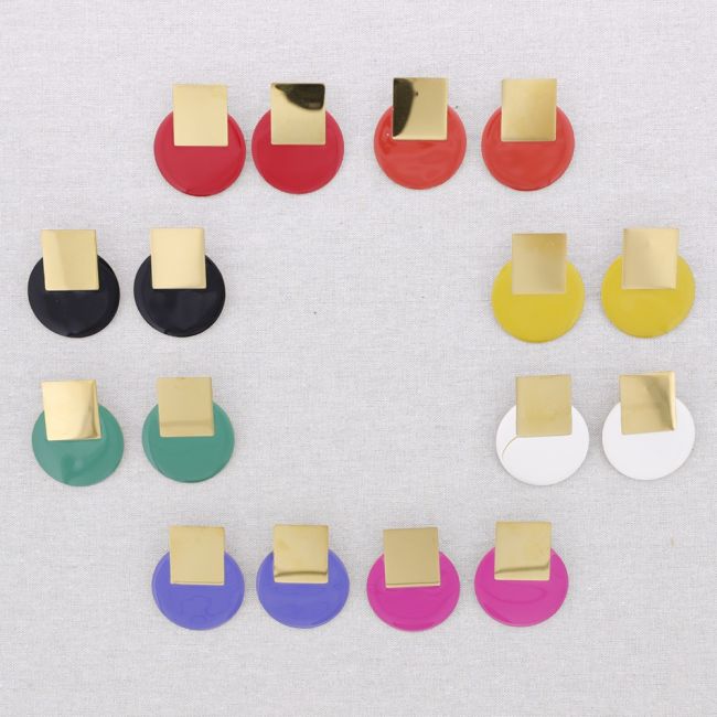 PENDIENTES  ACERO CUADRADO CÍRCULO ESMALTE