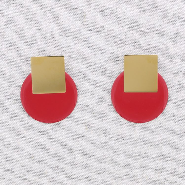PENDIENTES  ACERO CUADRADO CÍRCULO ESMALTE 2