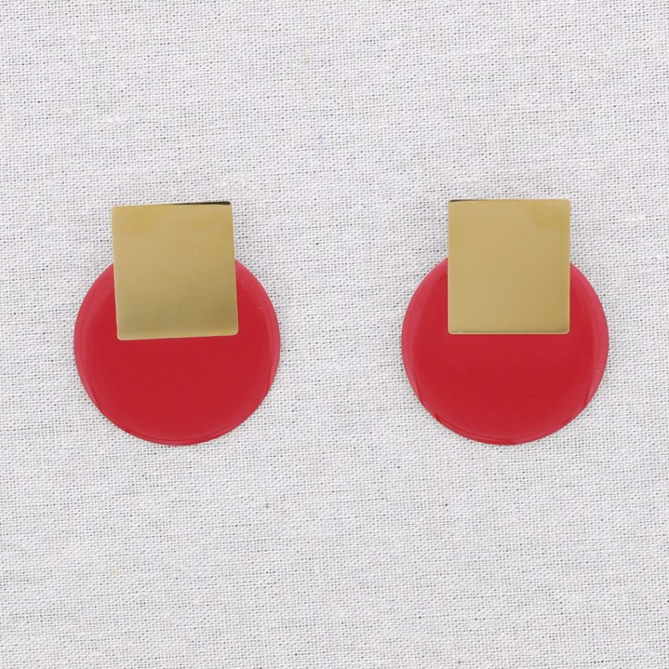 PENDIENTES  ACERO CUADRADO CÍRCULO ESMALTE