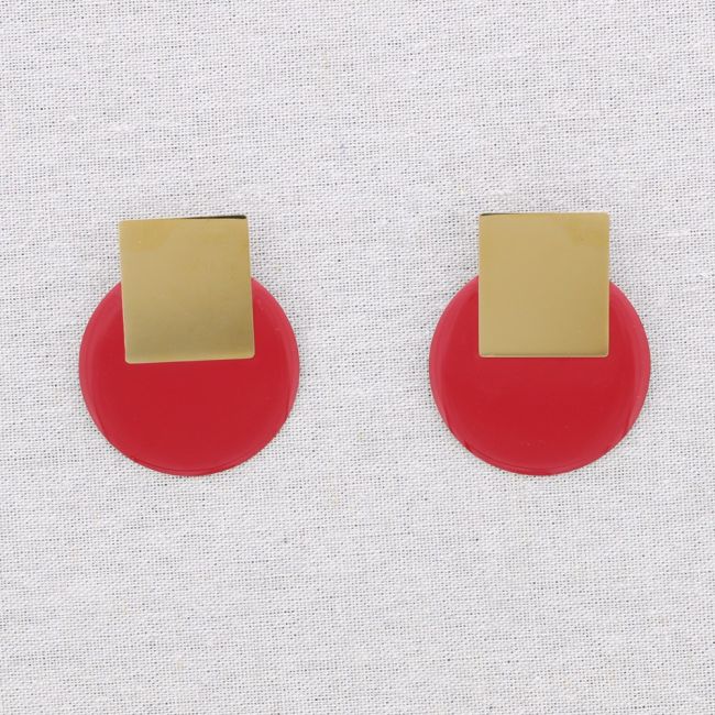 PENDIENTES  ACERO CUADRADO CÍRCULO ESMALTE