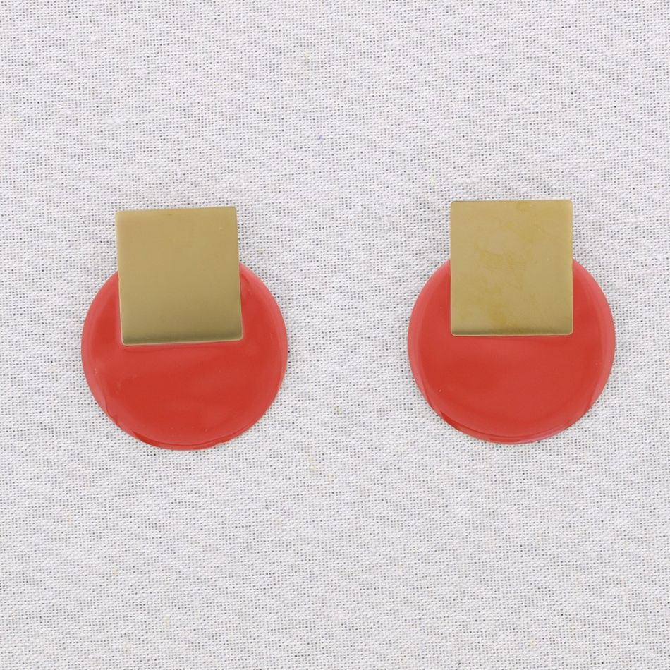 PENDIENTES  ACERO CUADRADO CÍRCULO ESMALTE