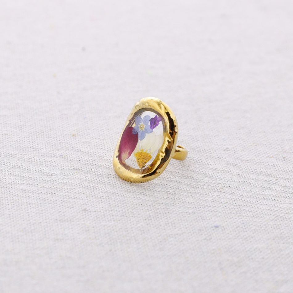ANILLO ACERO AJUSTABLE FLOR SECA