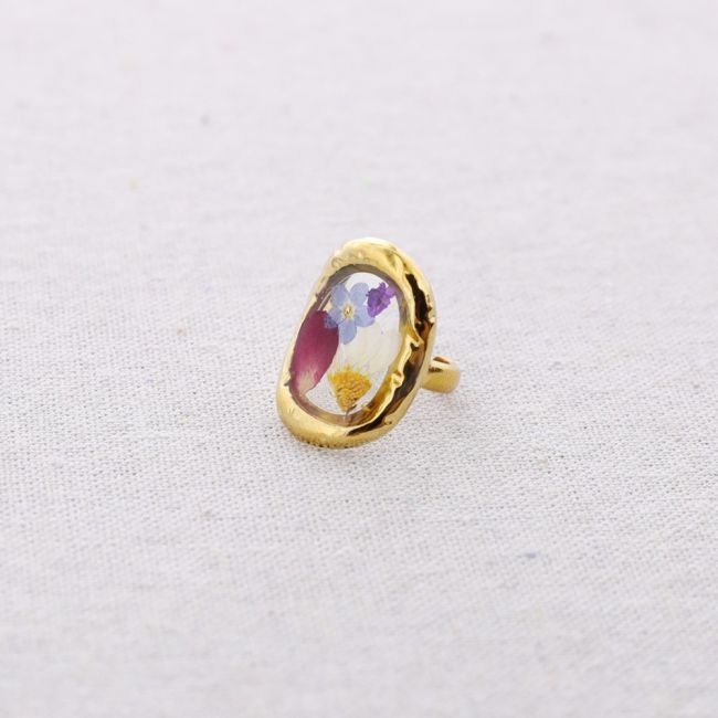 ANILLO ACERO AJUSTABLE FLOR SECA