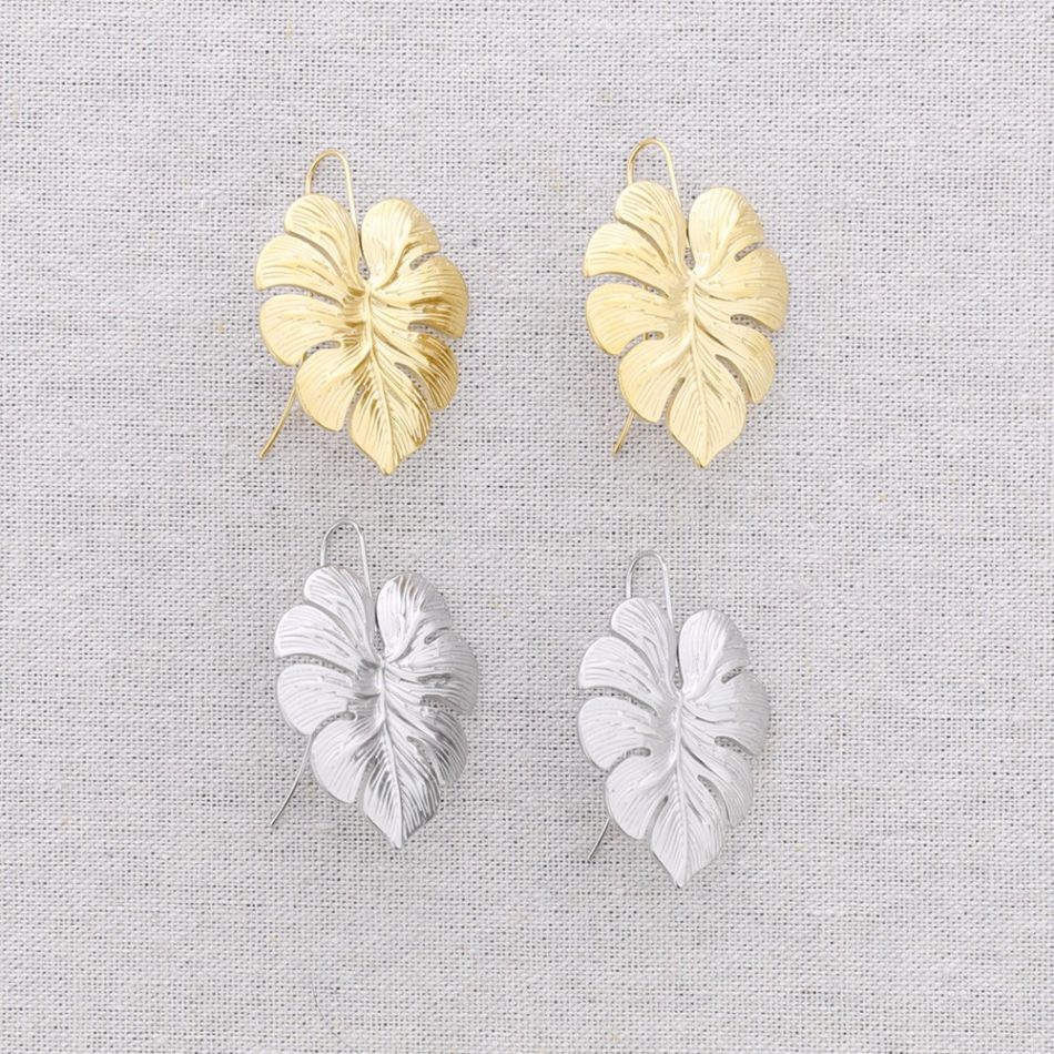 PENDIENTES ACERO COLGANTE HOJA COSTILLA DE ADÁN